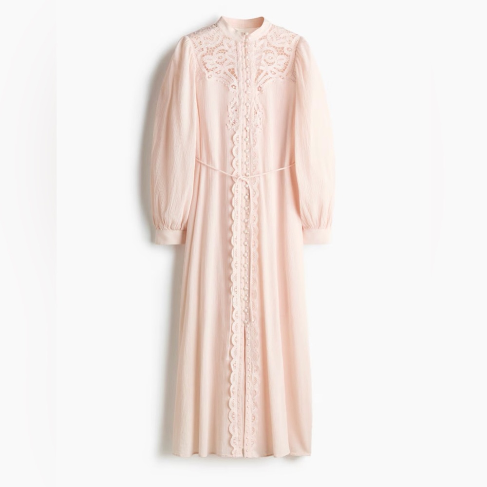 LIGHT PINK LACE-DETAIL COTTON DRESS - Picture 2 of 8